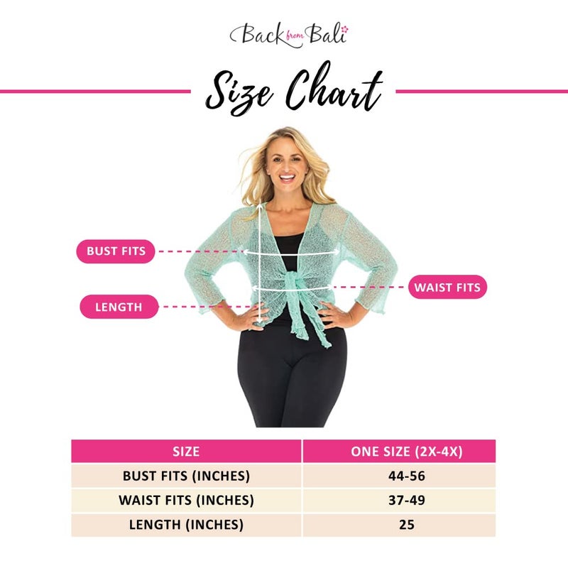 Back From Bali Womens Plus Size Shrug Bolero Sheer Cardigan Arm Cover 2X 3X 4X Lightweight Black - Image 3